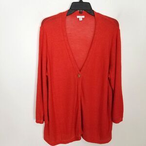 J.Jill‎ Women's Linen Blend Long Sleeve Cardigan sz 2X Red One Button Sweater